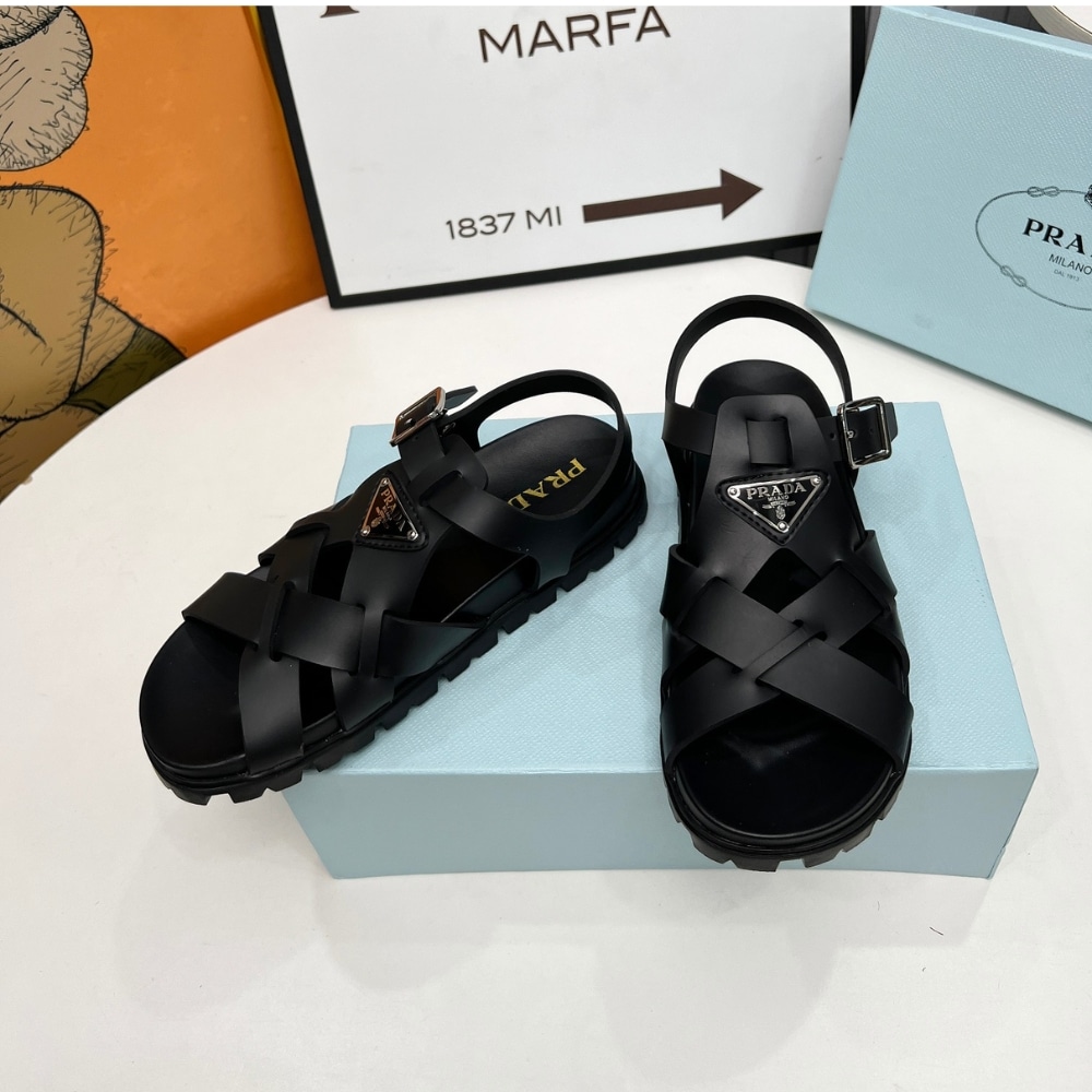 PRADA CRISSCROSS RUBBER SANDALS BLACK 2X3118 3LKK F0002 F G000 - Image 4