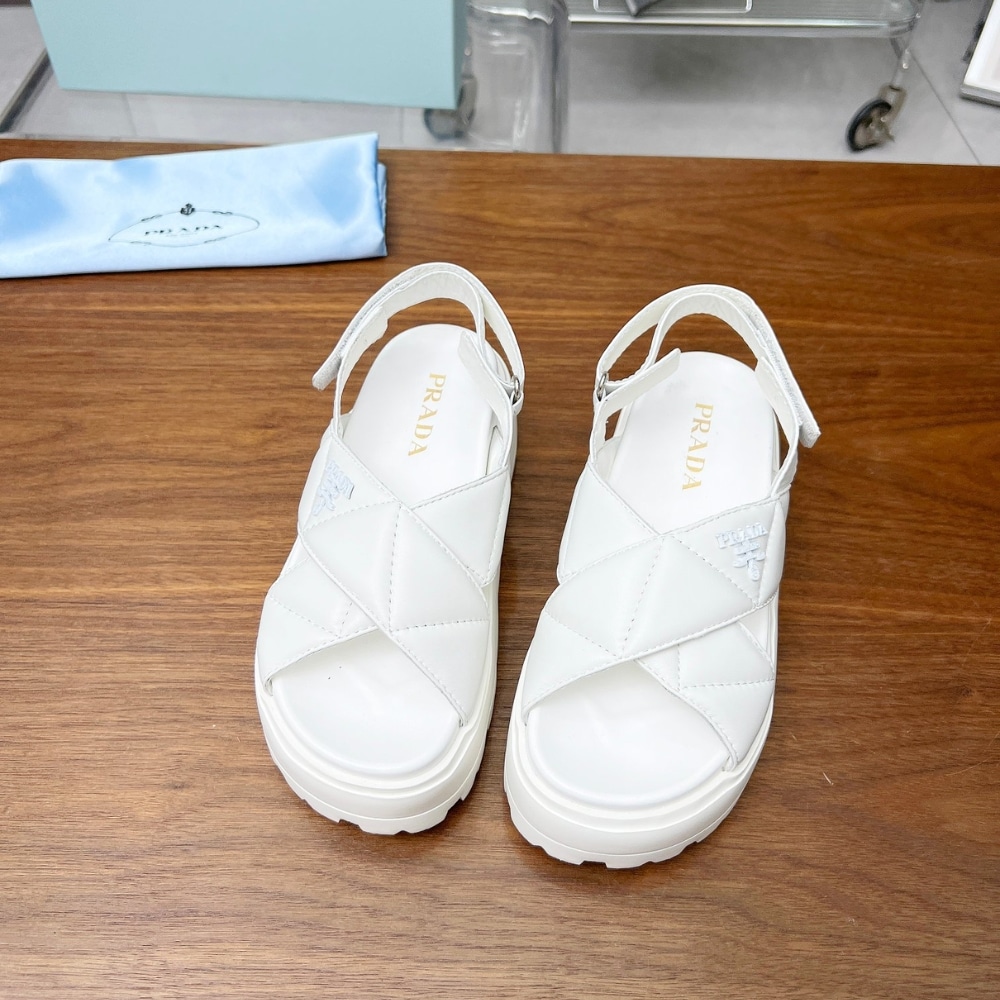 PRADA NAPPA LEATHER CRISSCROSS FLATFORM SANDALS IVORY 1XZ777 038 F0304 F 045 - Image 4