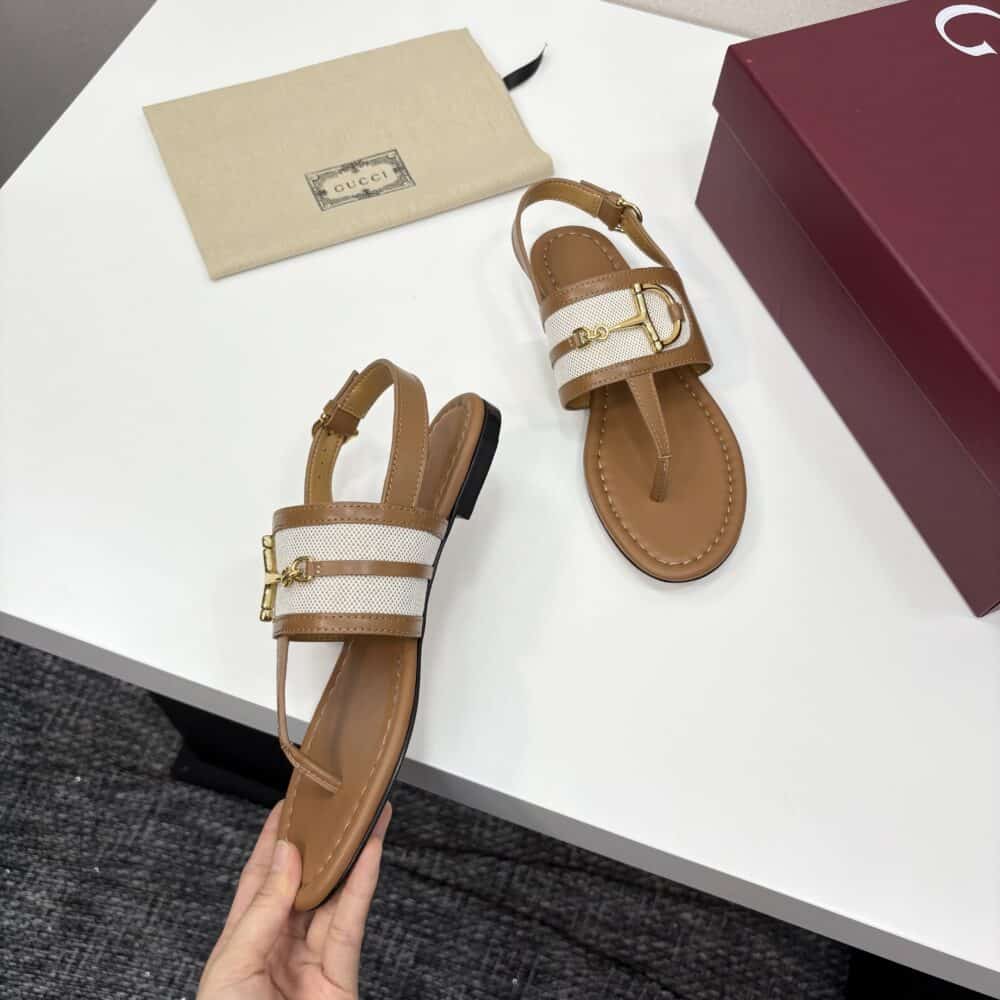 GUCCI WOMEN'S THONG SANDAL WITH HORSEBIT LIGHT BROWN 834431 AAEZJ 2744 - Image 8