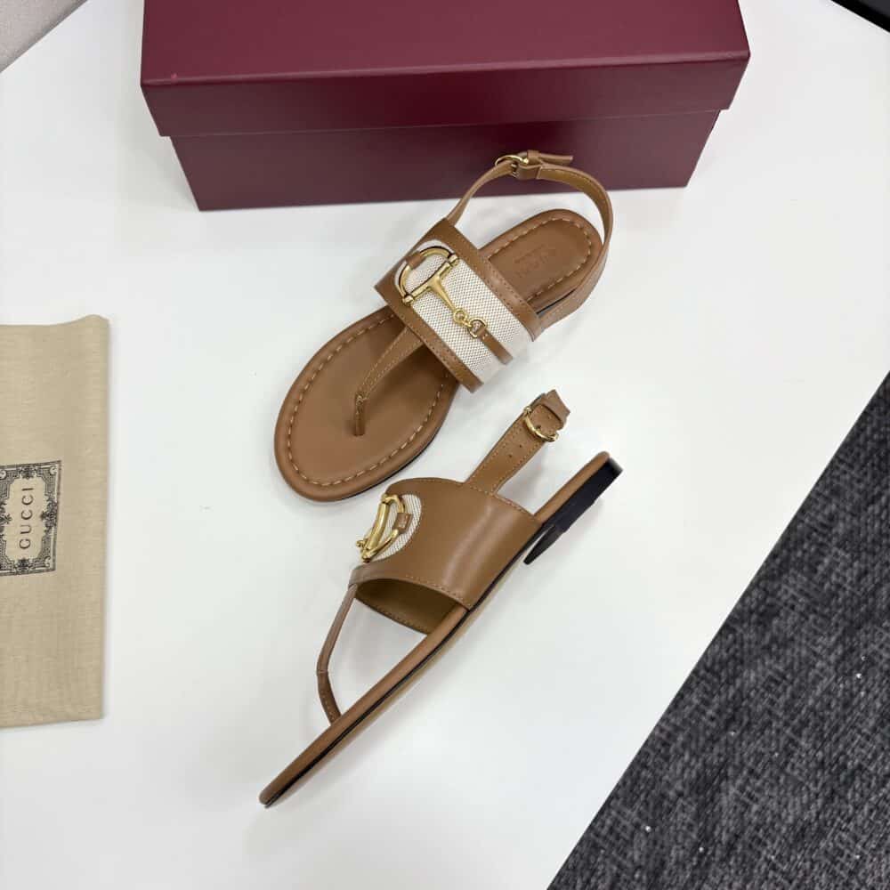 GUCCI WOMEN'S THONG SANDAL WITH HORSEBIT LIGHT BROWN 834431 AAEZJ 2744 - Image 6