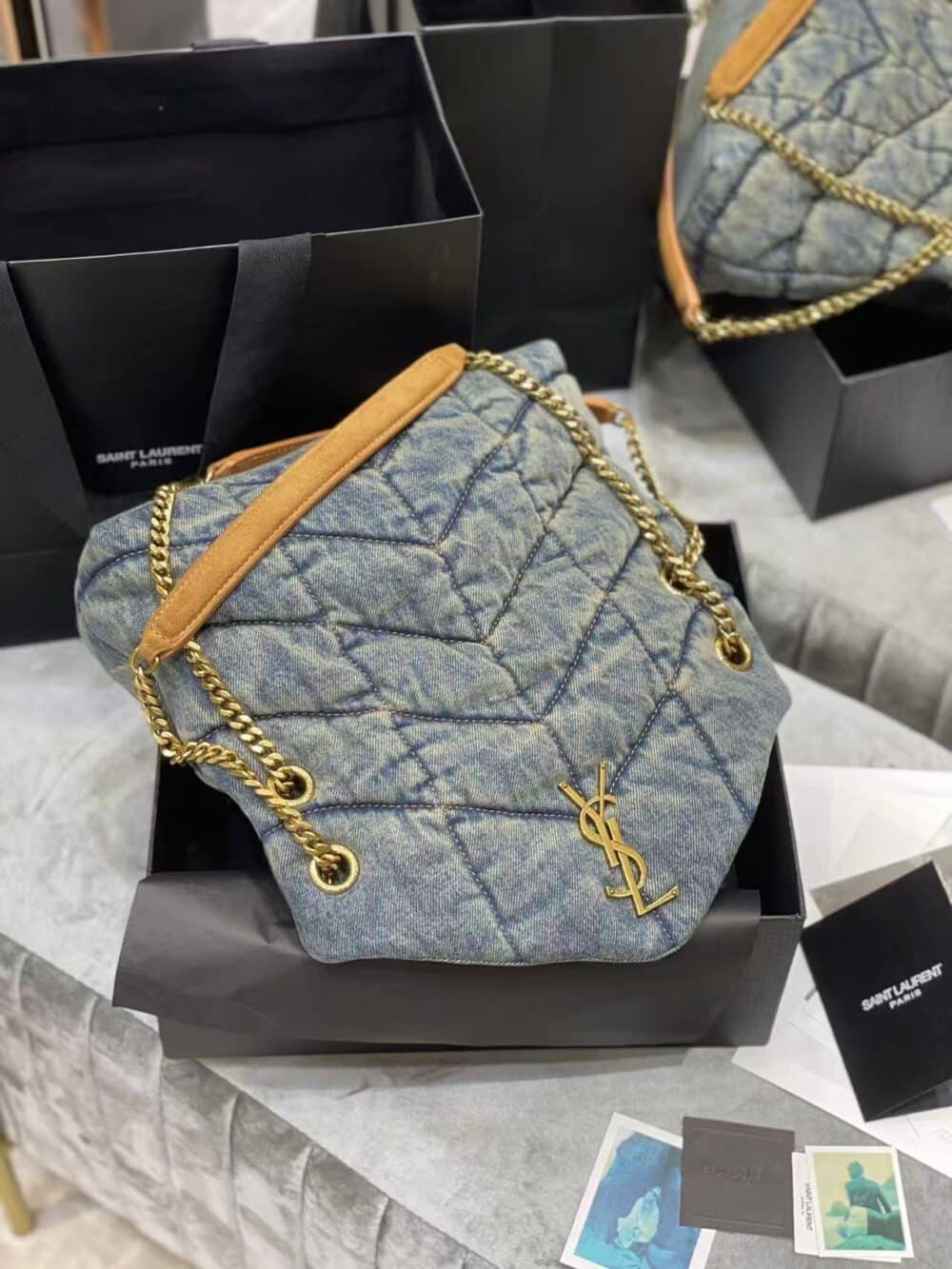 INVOICE FOR SAINT LAURENT PUFFER MEDIUM IN SUEDE AND DENIM 30CM - Image 3