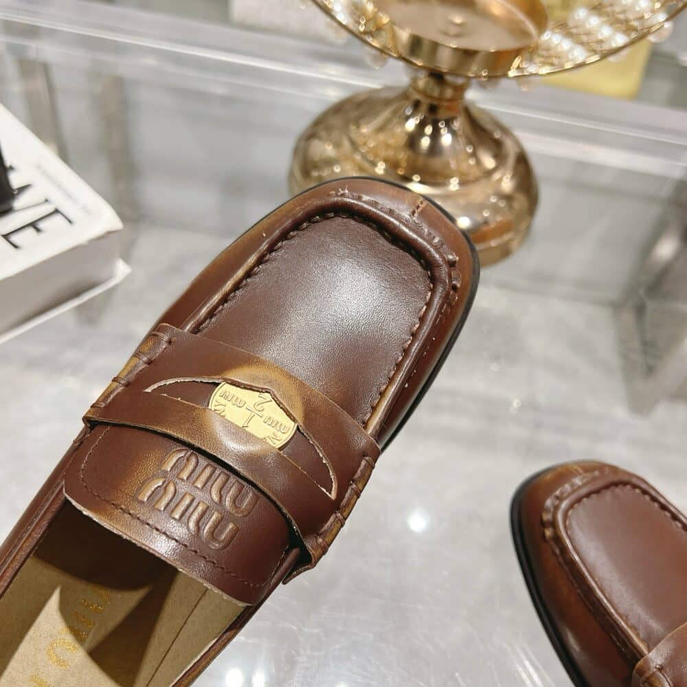 MIUMIU LEATHER LOAFERS BROWN - Image 8