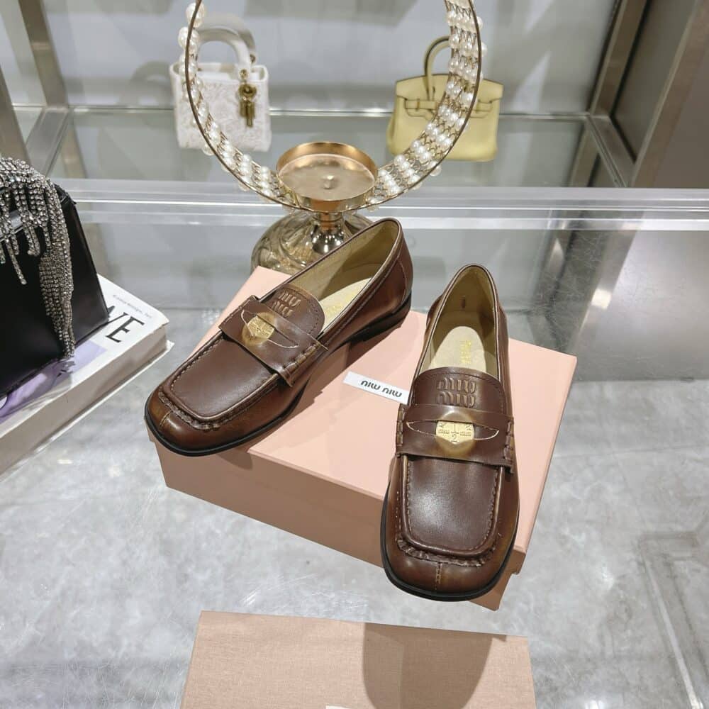 MIUMIU LEATHER LOAFERS BROWN - Image 7