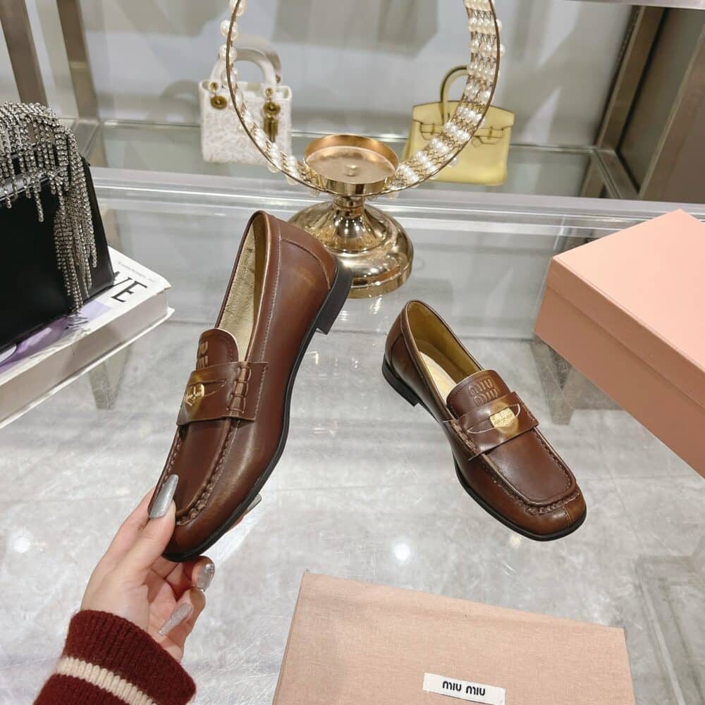 MIUMIU LEATHER LOAFERS BROWN - Image 5