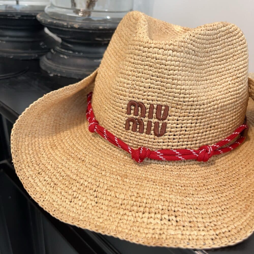 MIUMIU RAFFIA HAT BEIGE AND BURGUNDY 5HC335 2CWE F0Y59 - Image 5