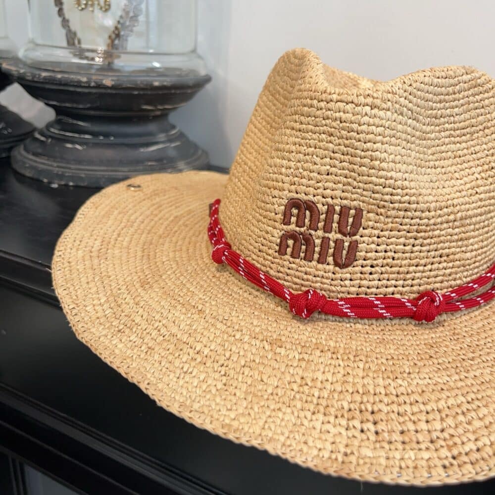 MIUMIU RAFFIA HAT BEIGE AND BURGUNDY 5HC335 2CWE F0Y59 - Image 6