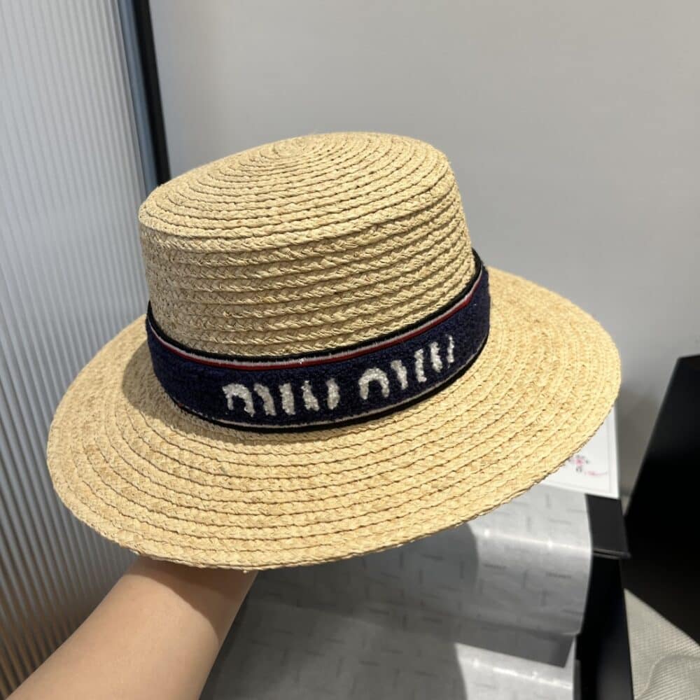 MIUMIU RIVIERA RAFFIA HAT NATURAL AND BLUE - Image 4