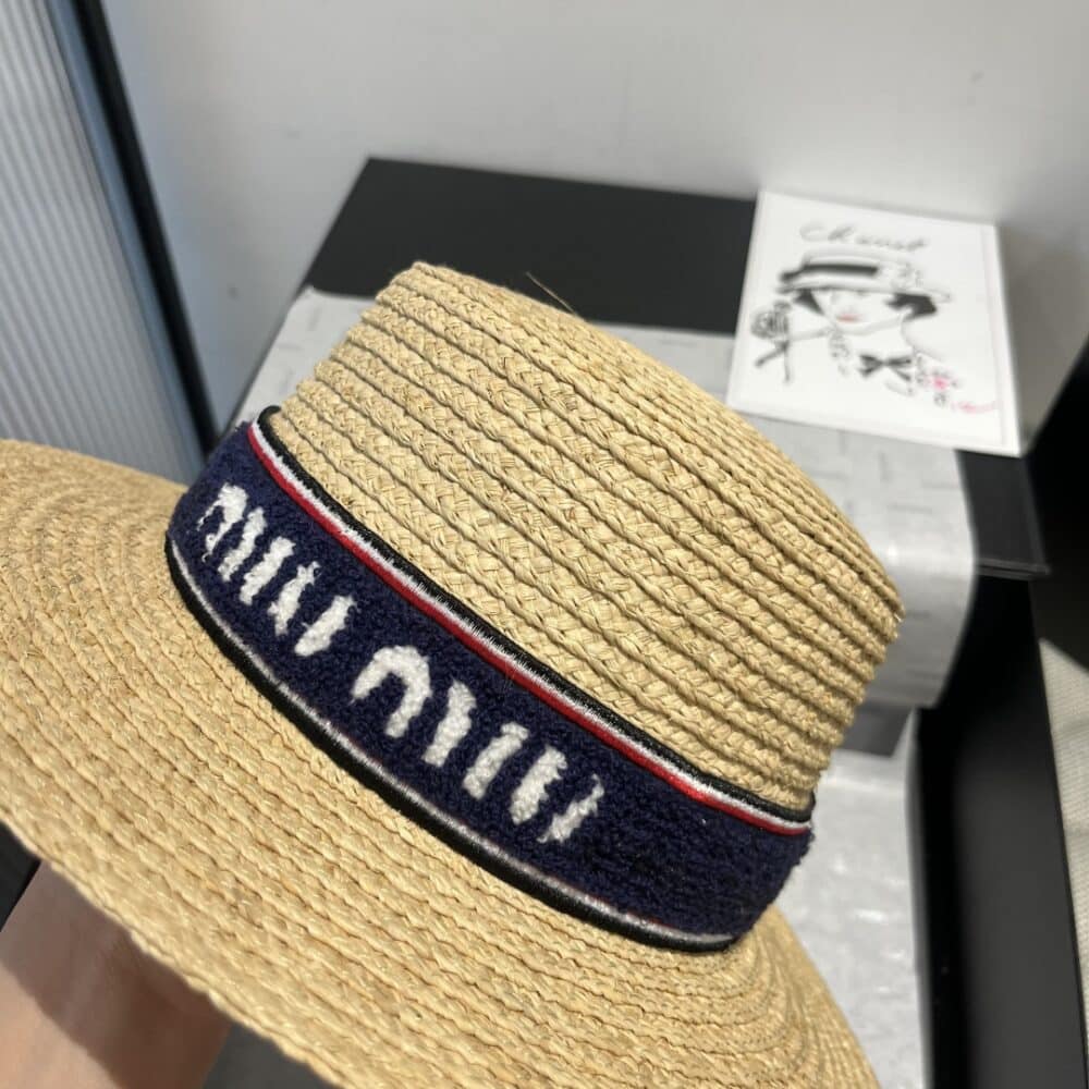 MIUMIU RIVIERA RAFFIA HAT NATURAL AND BLUE - Image 6