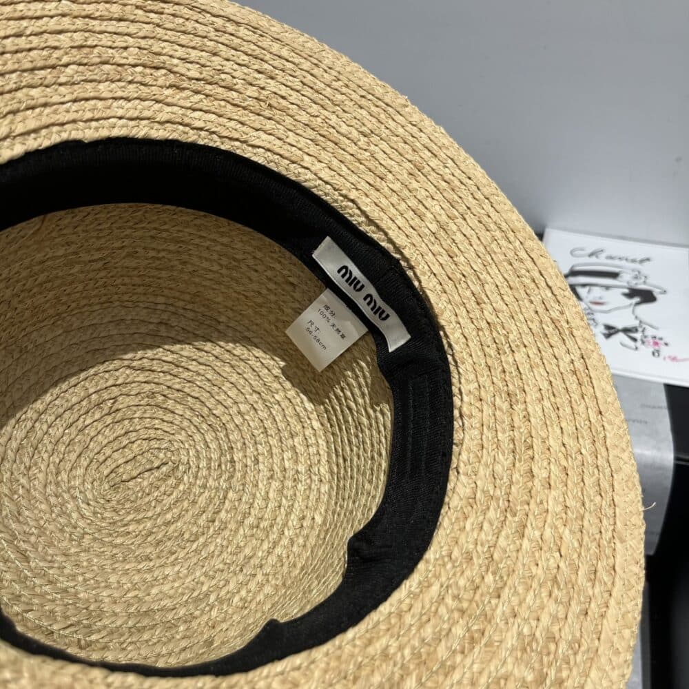 MIUMIU RIVIERA RAFFIA HAT NATURAL AND BLUE - Image 9
