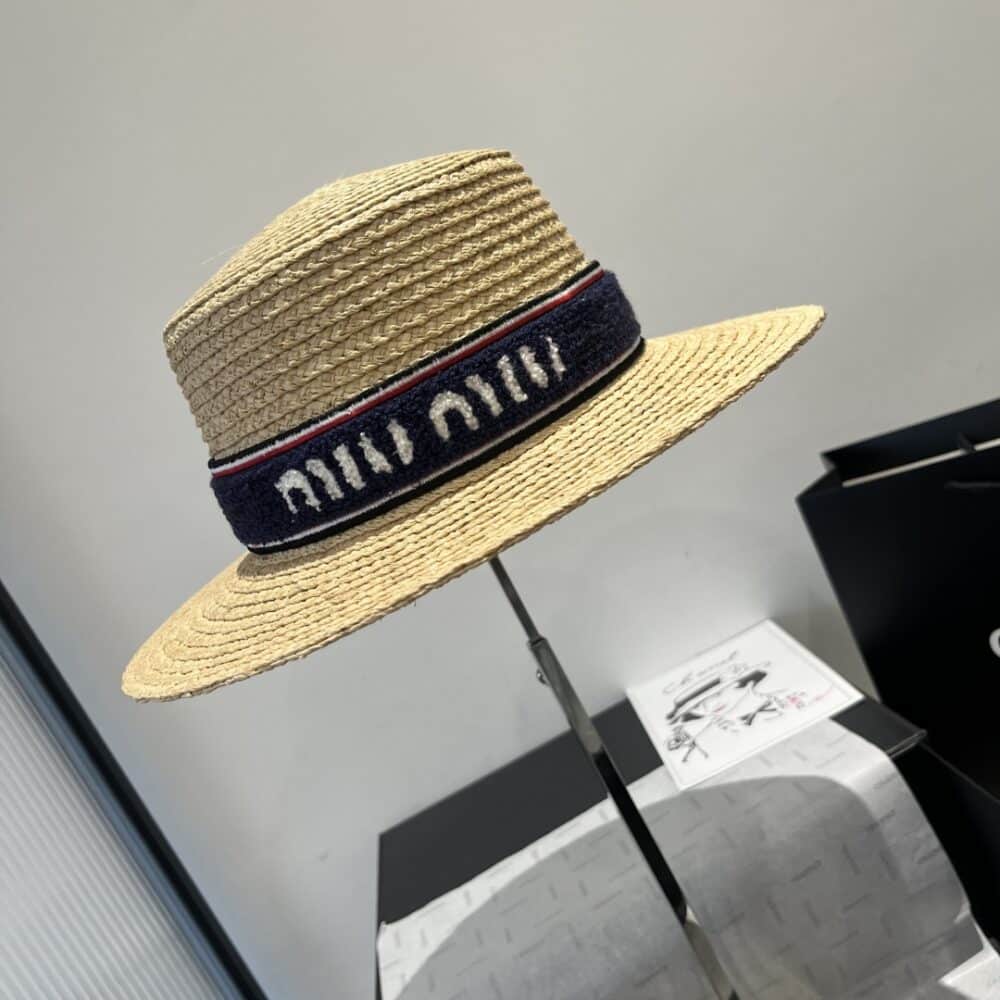 MIUMIU RIVIERA RAFFIA HAT NATURAL AND BLUE - Image 3