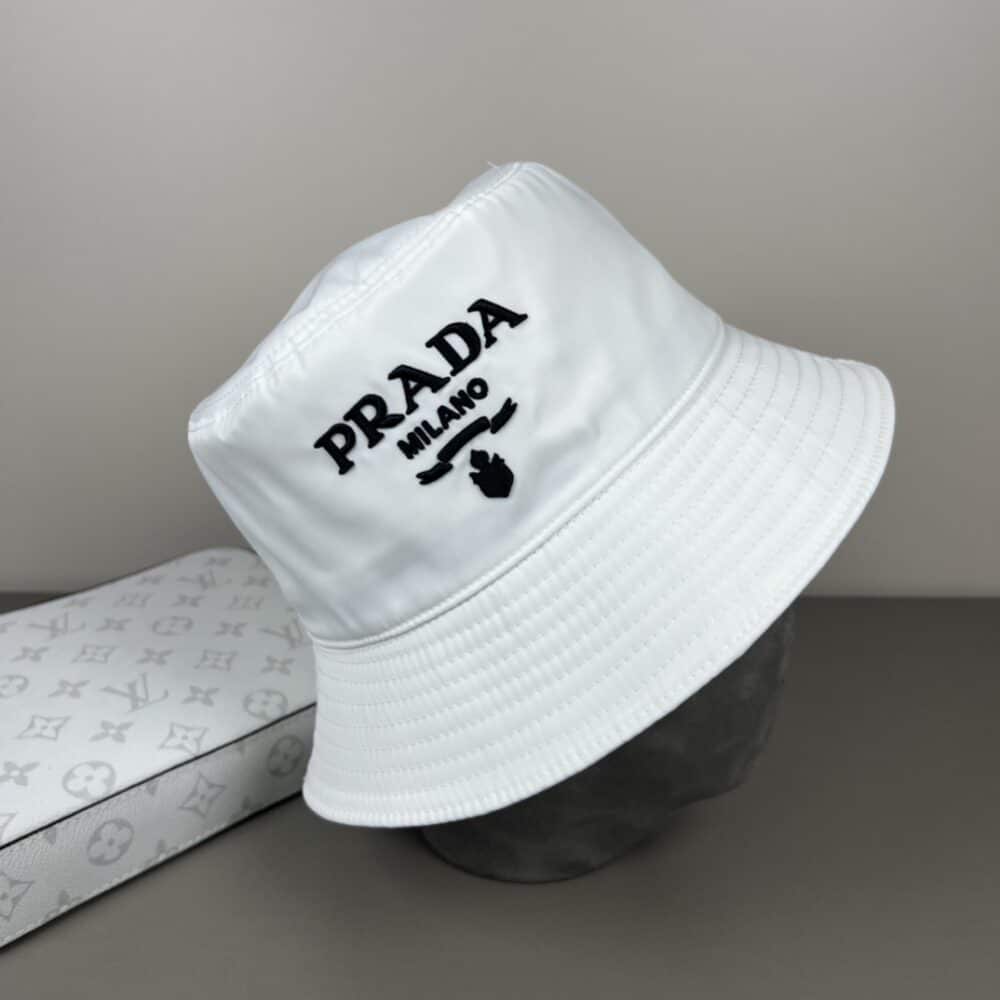 PRADA RE NYLON BUCKET HAT WHITE - Image 7
