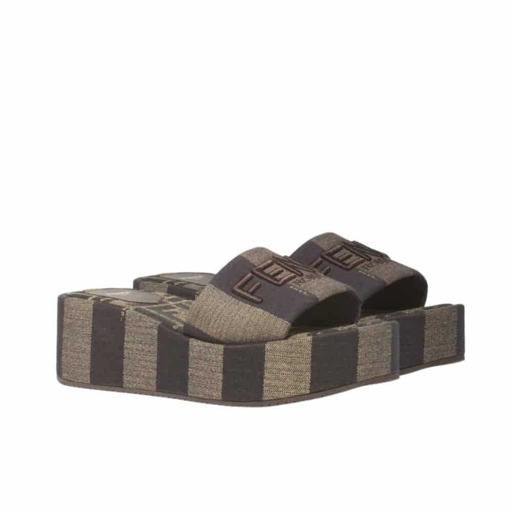 FENDI SUNSHINE FLATFORM SLIDES BROWN 8R8515AORHF1P95