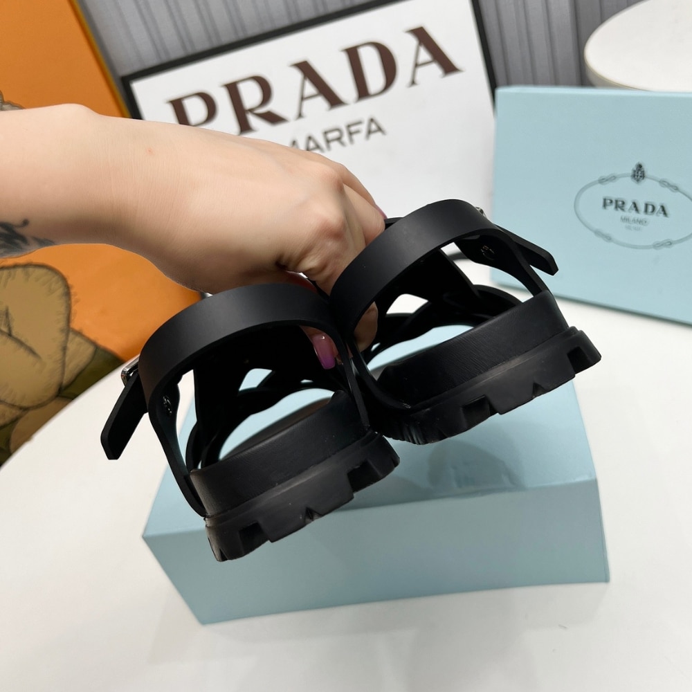 PRADA CRISSCROSS RUBBER SANDALS BLACK 2X3118 3LKK F0002 F G000 - Image 6