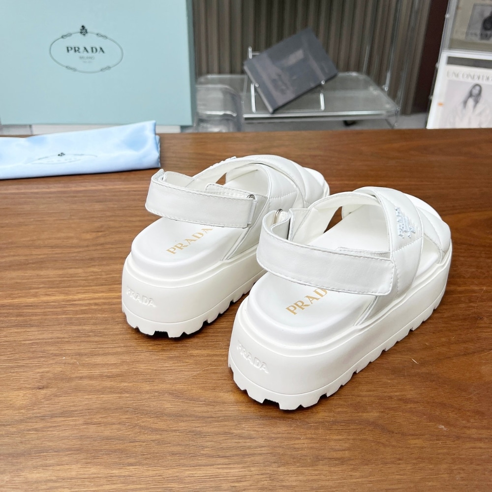 PRADA NAPPA LEATHER CRISSCROSS FLATFORM SANDALS IVORY 1XZ777 038 F0304 F 045 - Image 6