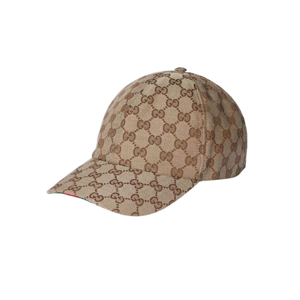 GUCCI GG CANVAS BASEBALL HAT CAMEL AND DARK BROWN 807834 4HBA8 9766