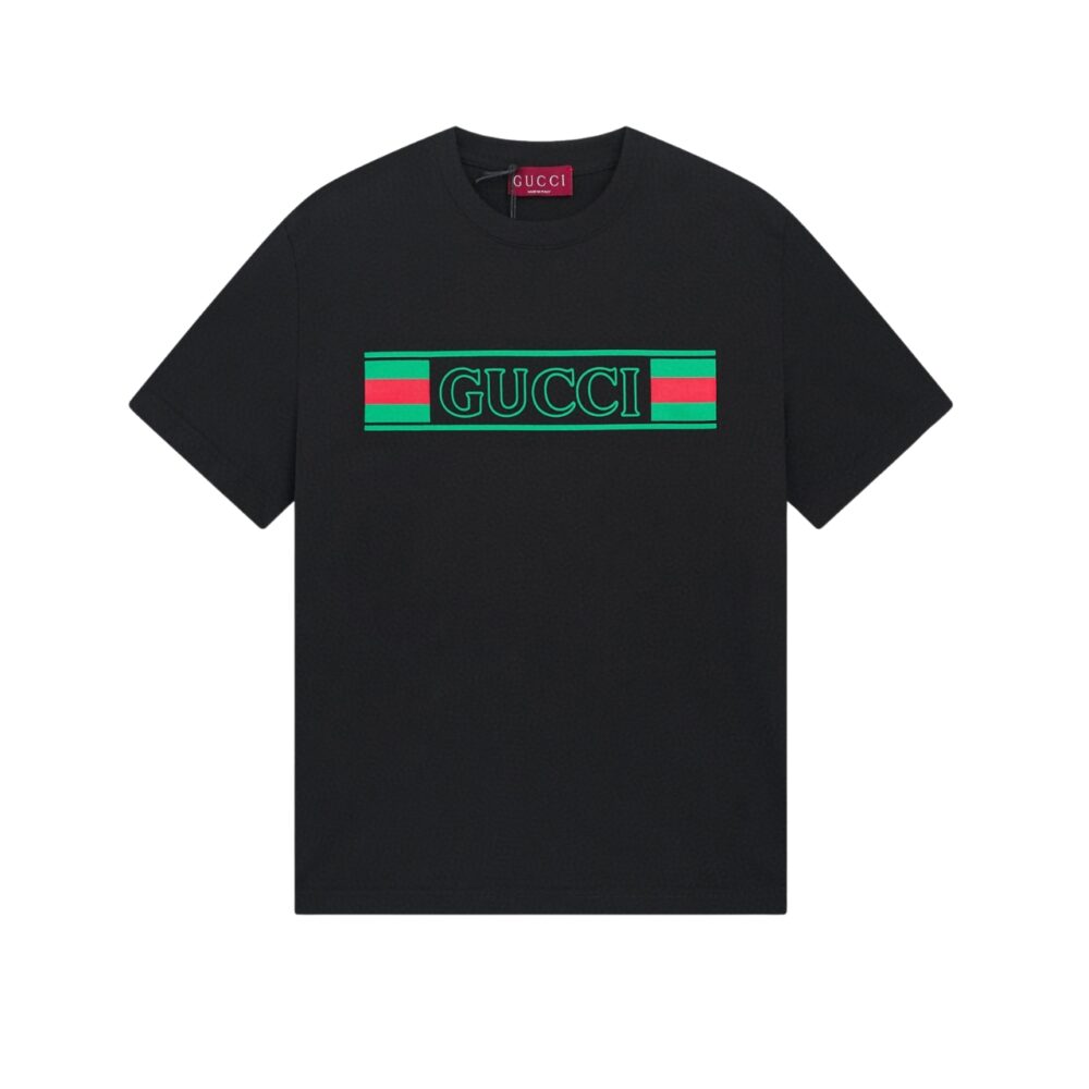 GUCCI COTTON JERSEY T SHIRT WITH PRINT LOGO BLACK 796395 XJG3P 4735