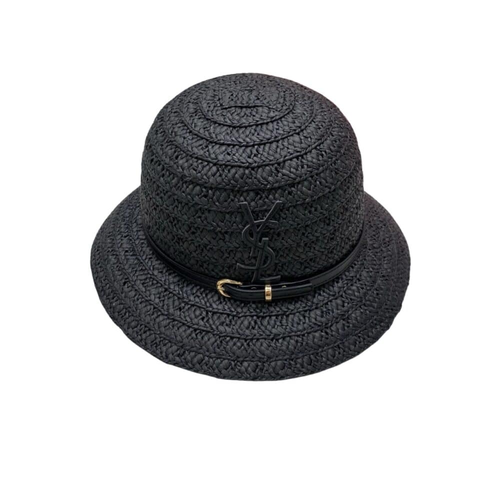 SAINT LAURERT YSL RAFFIA BUCKET HAT BLACK