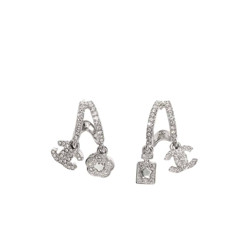 CHANEL PENDANT EARRINGS CRYSTAL SILVER ABF199 B19948 NAFVP
