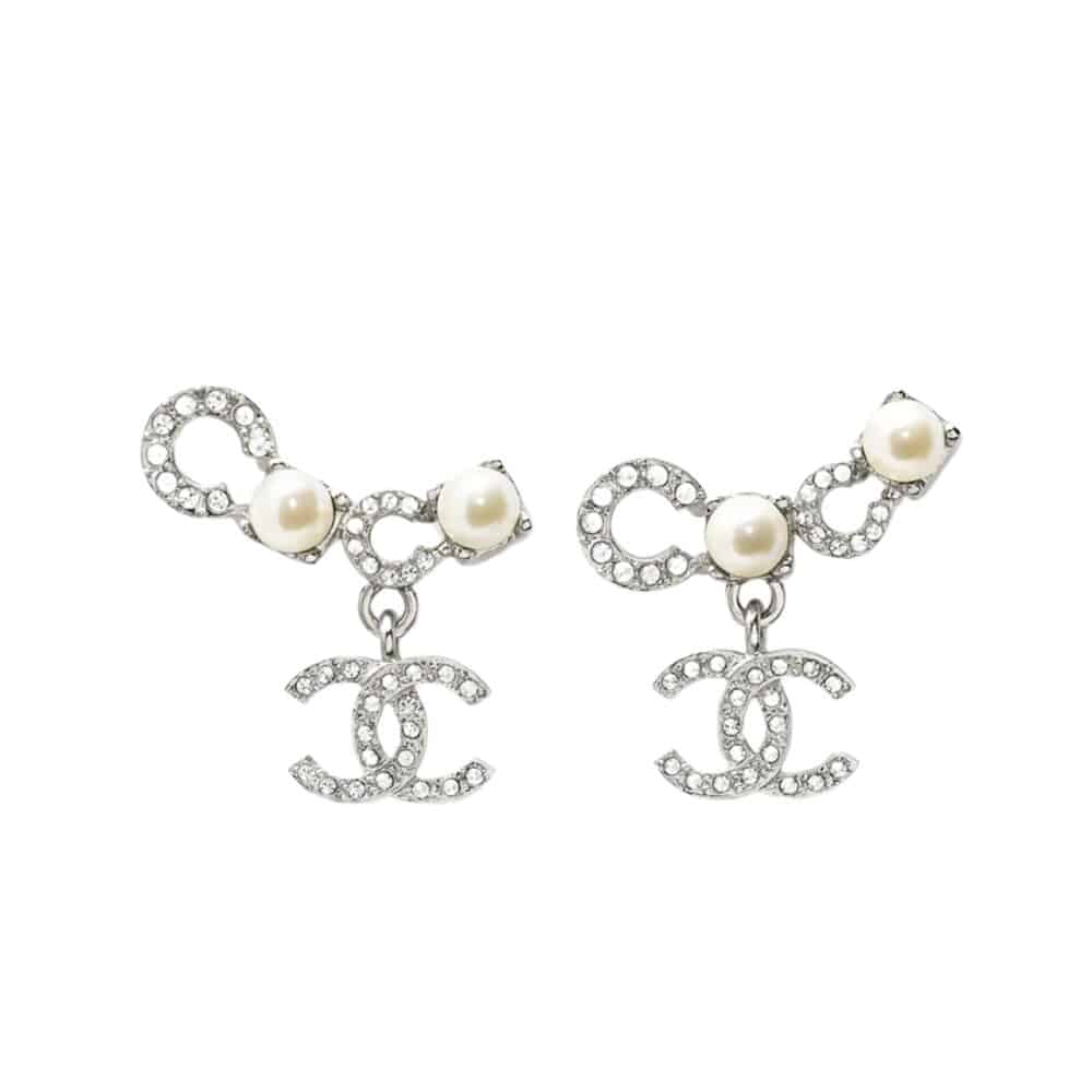 CHANEL EARINGS  PEARLY WHITE AND CRYSTAL SILVER ABF732 B20573 U0937