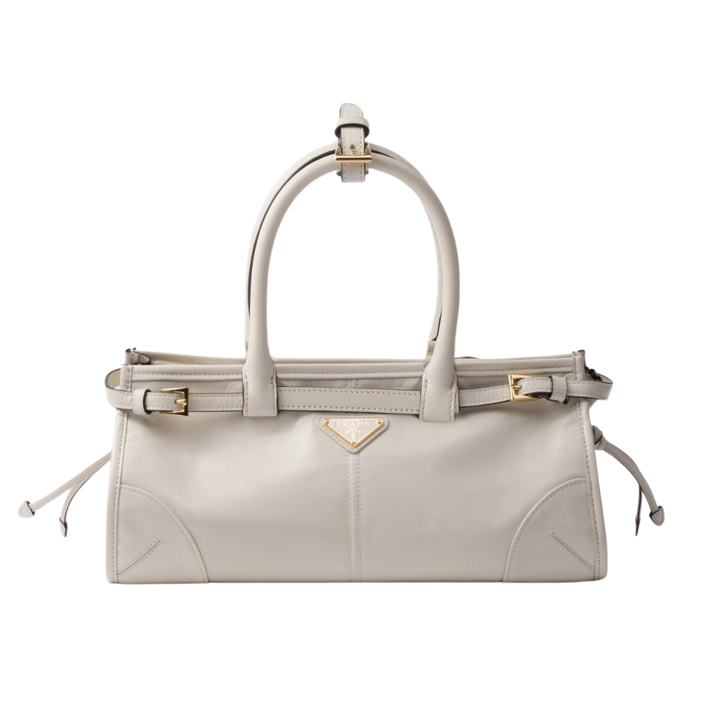 PRADA BONNIE MEDIUM LEATHER HANDBAG WHITE 32CM 1BA426 2CYR F0PG7 V MOO