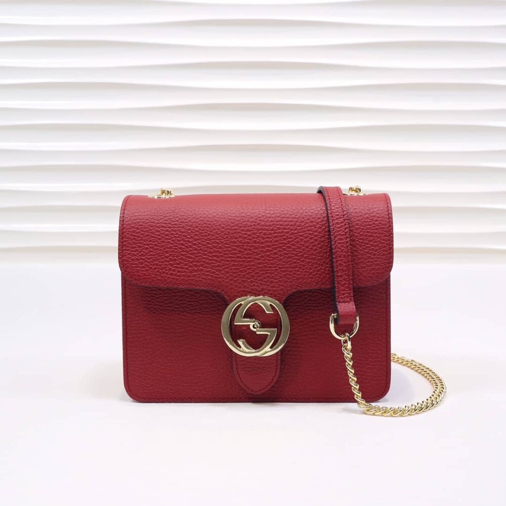 GUCCI SMALL INTERLOCKING G LEATHER CROSSBODY BAG RED