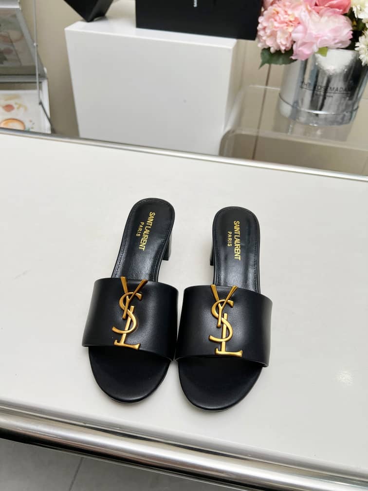 SAINT LAURENT SLIDE SANDALS HEELED BLACK