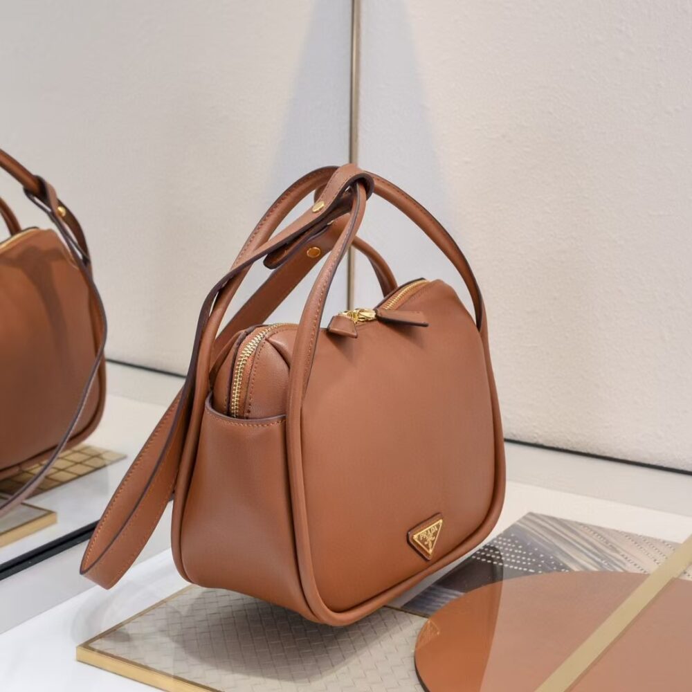 PRADA DARLING LEATHER HANDBAG BROWN 25CM - Image 4