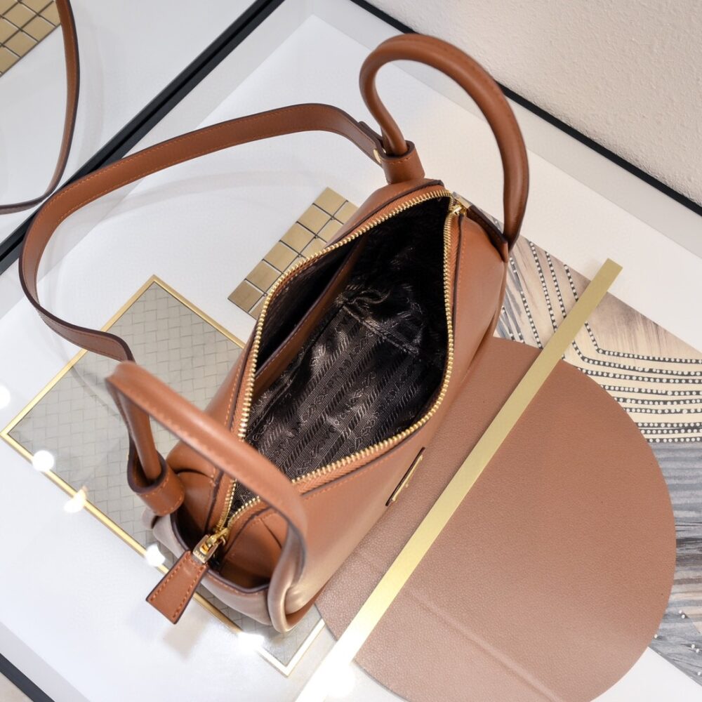 PRADA DARLING LEATHER HANDBAG BROWN 25CM - Image 3