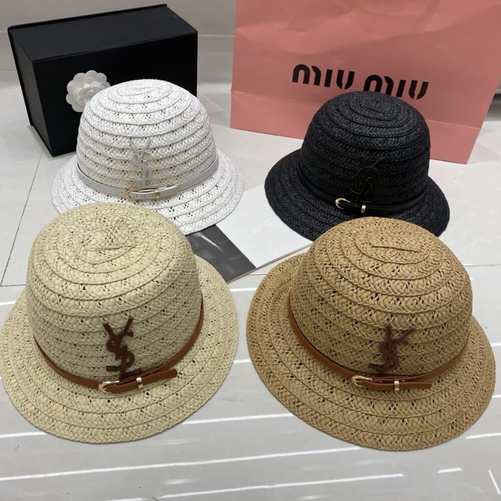 SAINT LAURENT YSL RAFFIA BUCKET HAT BLACK - Image 3