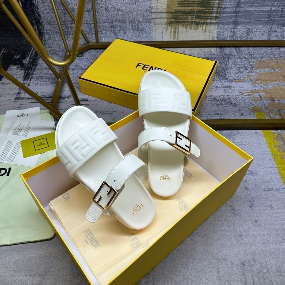 FENDI FEEL NAPPA LEATHER SLIDES WHITE 8X8710ABOHF1SVV - Image 4