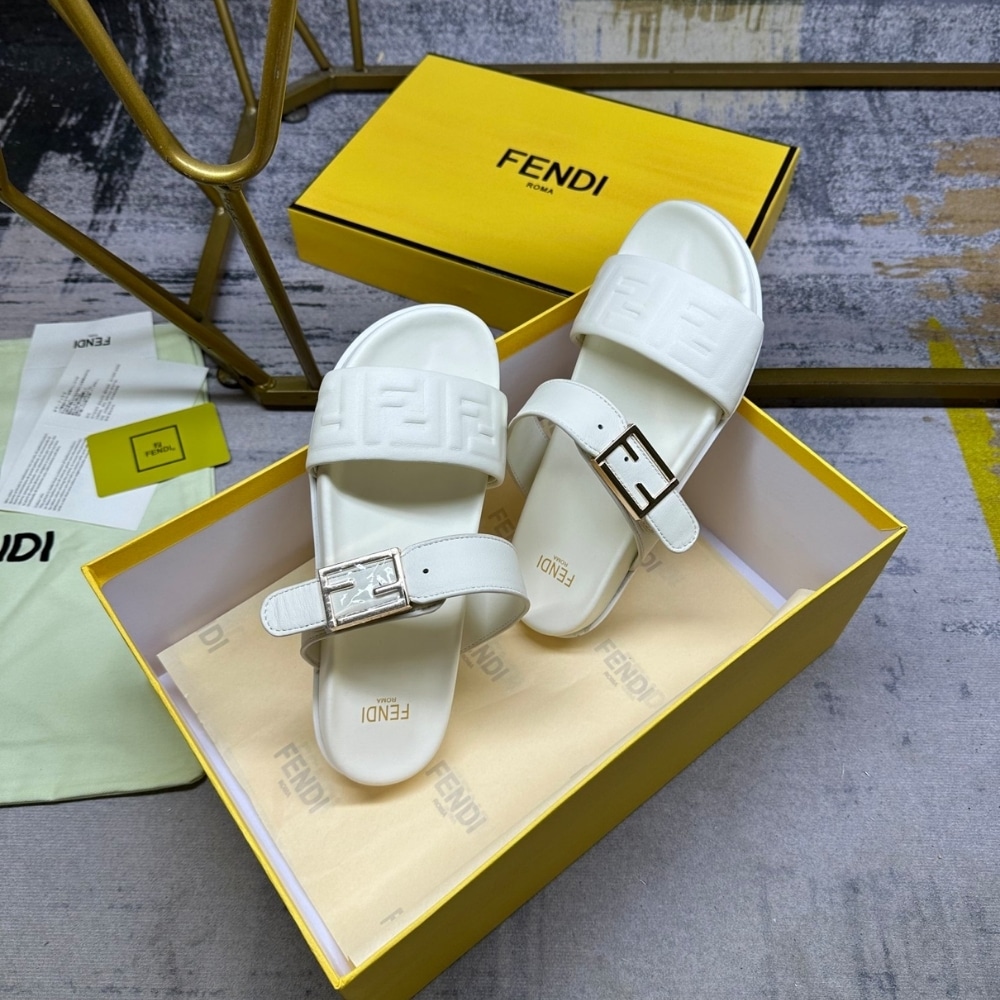 FENDI FEEL NAPPA LEATHER SLIDES WHITE 8X8710ABOHF1SVV - Image 5