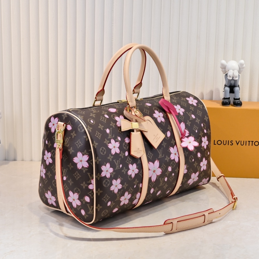 SUMMER SET: LOUIS VUITTON X TAKASHI MURAKAMI KEEPALL BANDOULIÈRE 45 BROWN 45CM & ZIPPY WALLET SAKURA BROWN 19CM - Image 4
