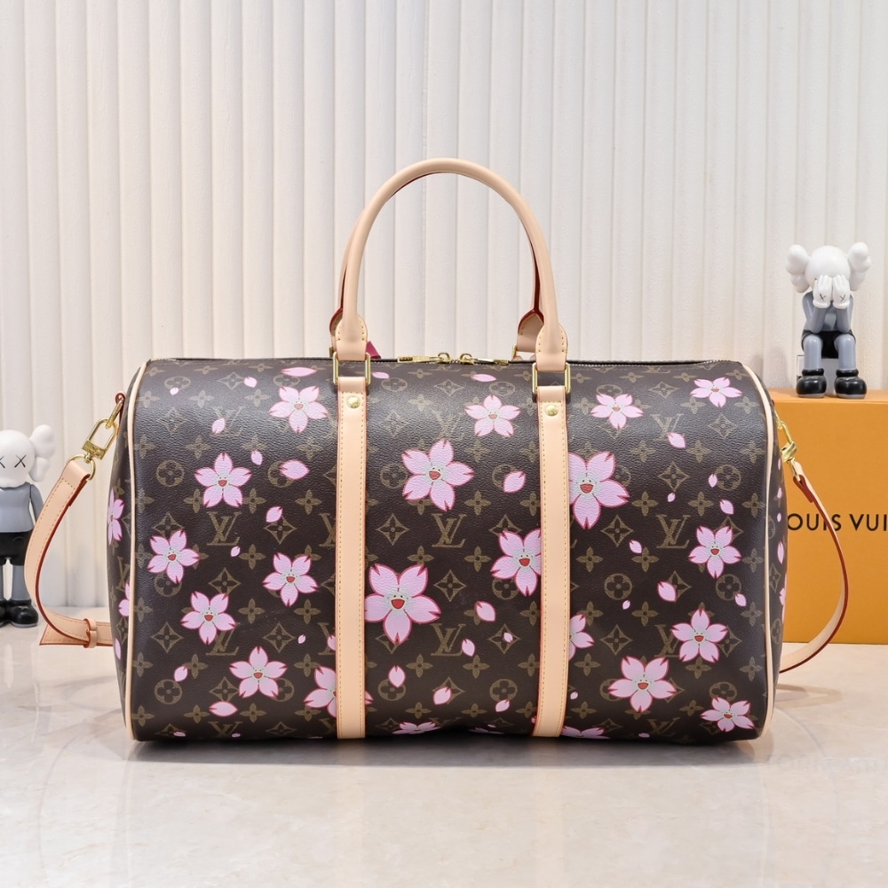 SUMMER SET: LOUIS VUITTON X TAKASHI MURAKAMI KEEPALL BANDOULIÈRE 45 BROWN 45CM & ZIPPY WALLET SAKURA BROWN 19CM - Image 3