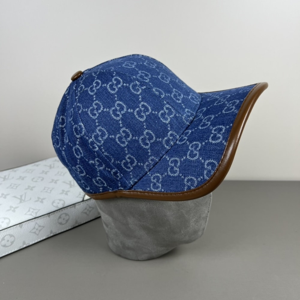 SUMMER SET: GUCCI TOTISSIMA LARGE TOTE BAG DENIM BLUE AND BROWN 30CM & GG DENIM BASEBALL HAT BLUE - Image 3