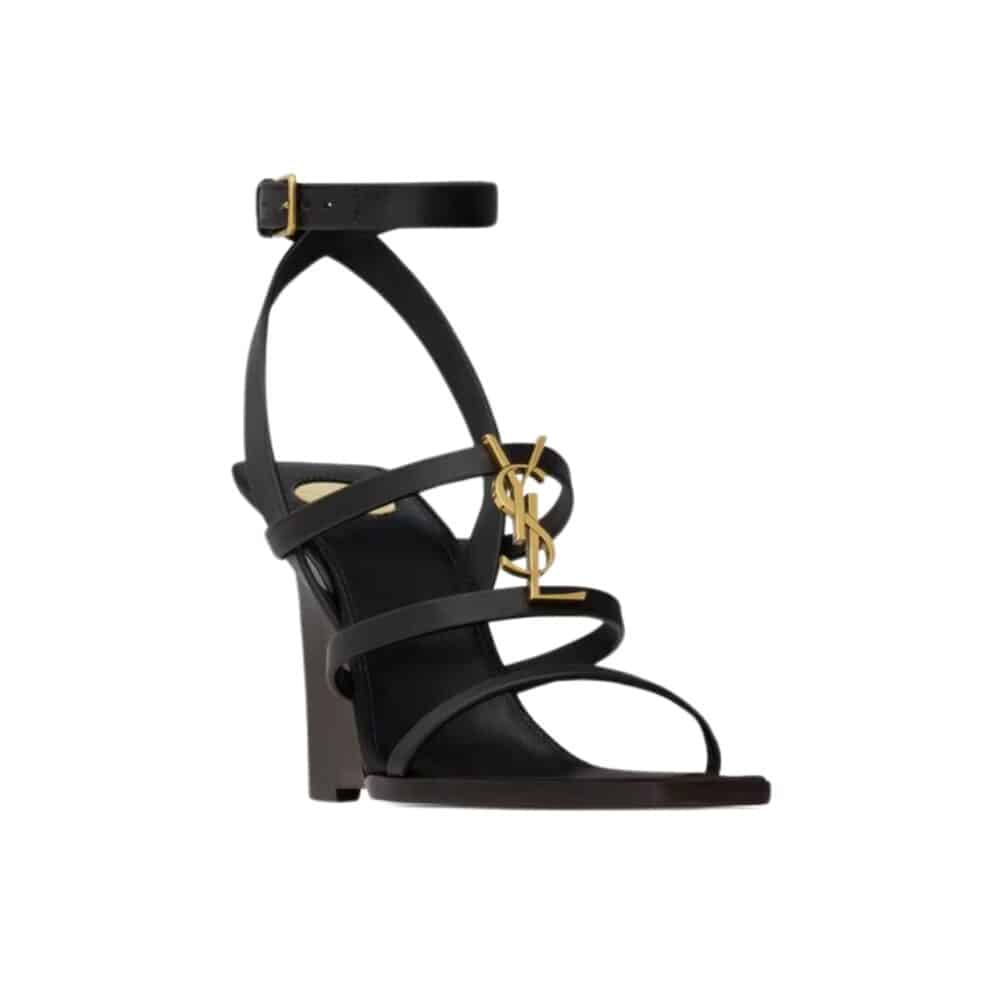 SAINT LAURENT CASSANDRA WEDGES IN SMOOTH LEATHER BLACK 821090DWEDD1000