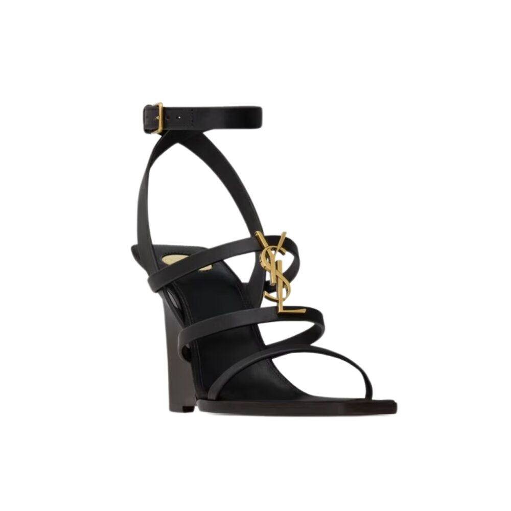 SAINT LAURENT CASSANDRA WEDGES IN SMOOTH LEATHER BLACK 821090DWEDD1000