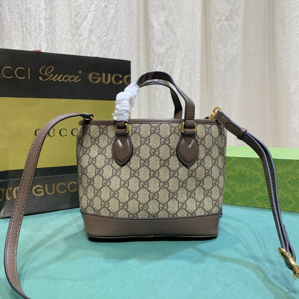 SUMMER SET: GUCCI OPHIDIA MINI TOTE BAG BEIGE AND EBONY 22CM & CANVAS BUCKET HAT WITH DOUBLE G BROWN - Image 4