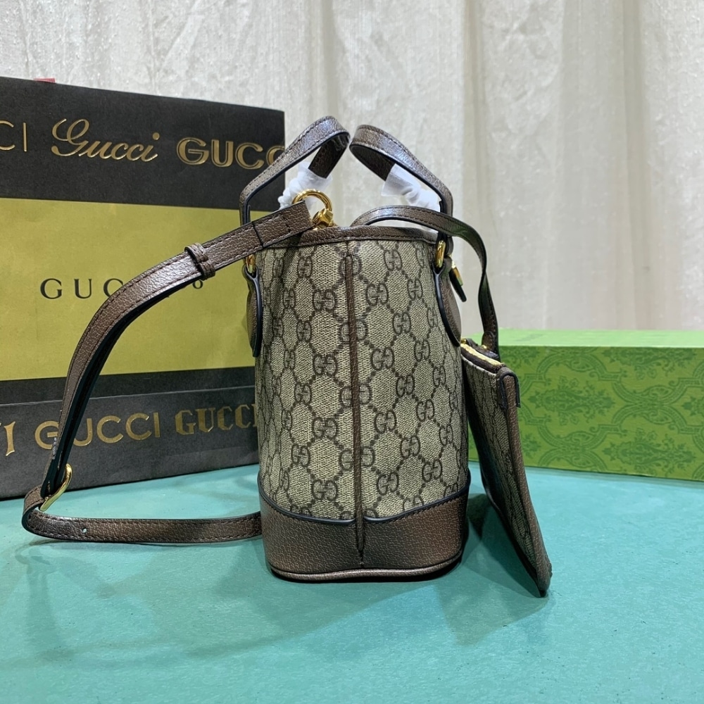 SUMMER SET: GUCCI OPHIDIA MINI TOTE BAG BEIGE AND EBONY 22CM & CANVAS BUCKET HAT WITH DOUBLE G BROWN - Image 3