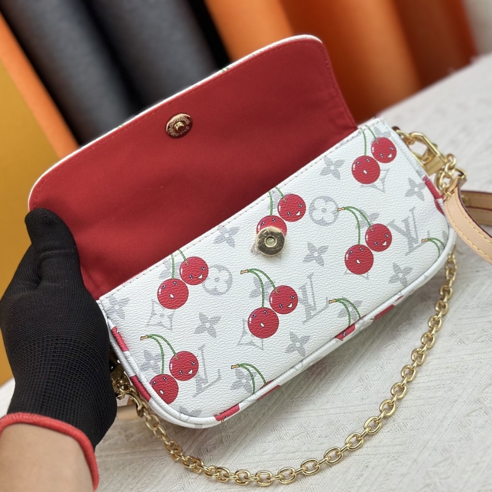 LOUIS VUITTON X MURAKAMI WALLET ON CHAIN IVY MONOGRAM CHERRY WHITE 23CM M14239 - Image 6
