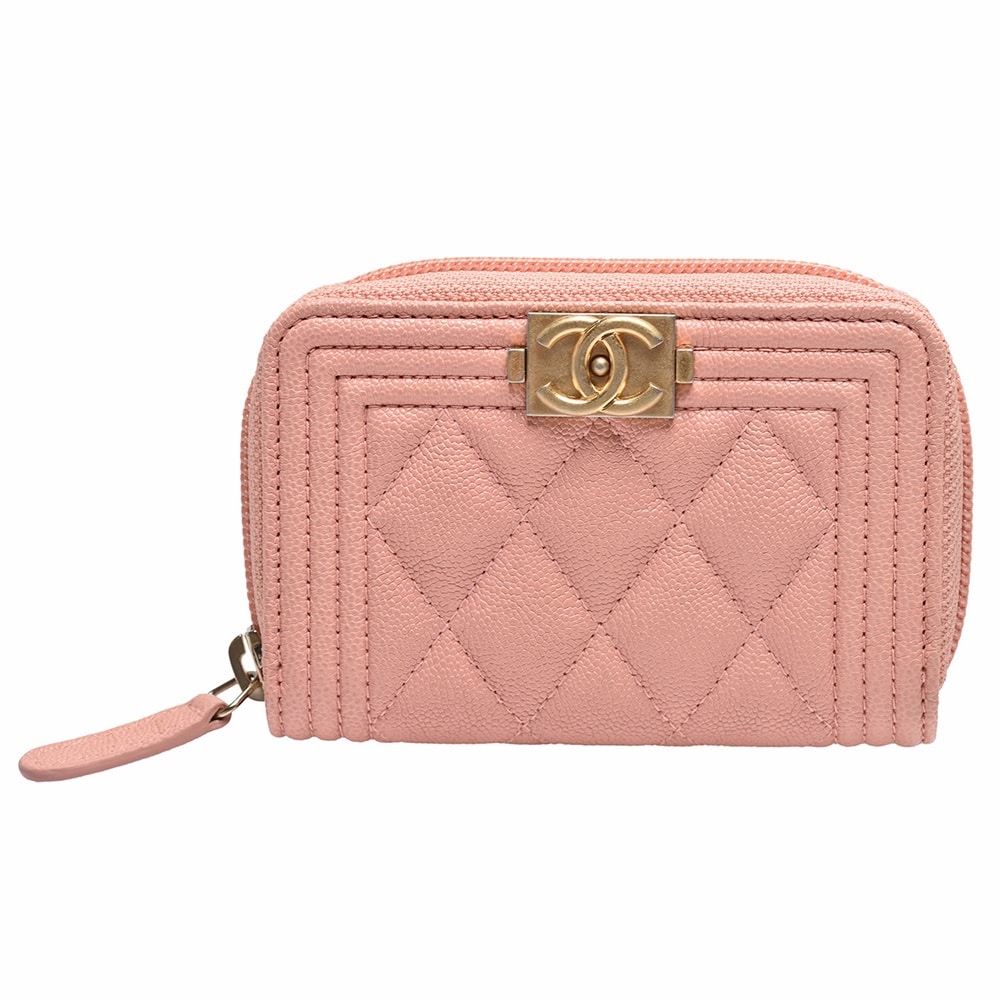 CHANEL BOY LOGO CC PINK GOLD WALLET