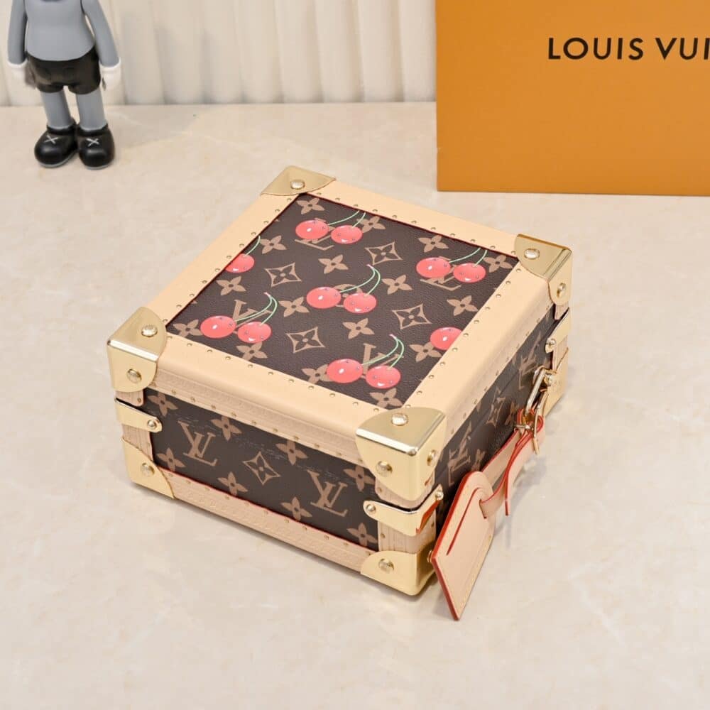 LOUIS VUITTON X TAKASHI MURAKAMI MINI SQUARE TRUNK CHERRY MONOGRAM BROWN 17CM M14040 - Image 4