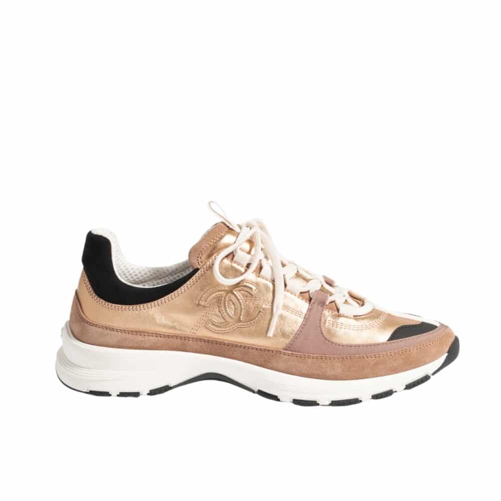 CHANEL SNEAKERS GOLD BEIGE AND BLACK G46609 B21320 U2406
