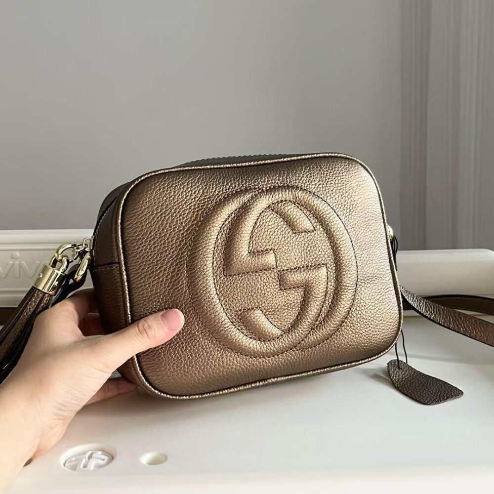 GUCCI GOLD GRAINED LEATHER SMALL SOHO DISCO CROSSBODY BAG