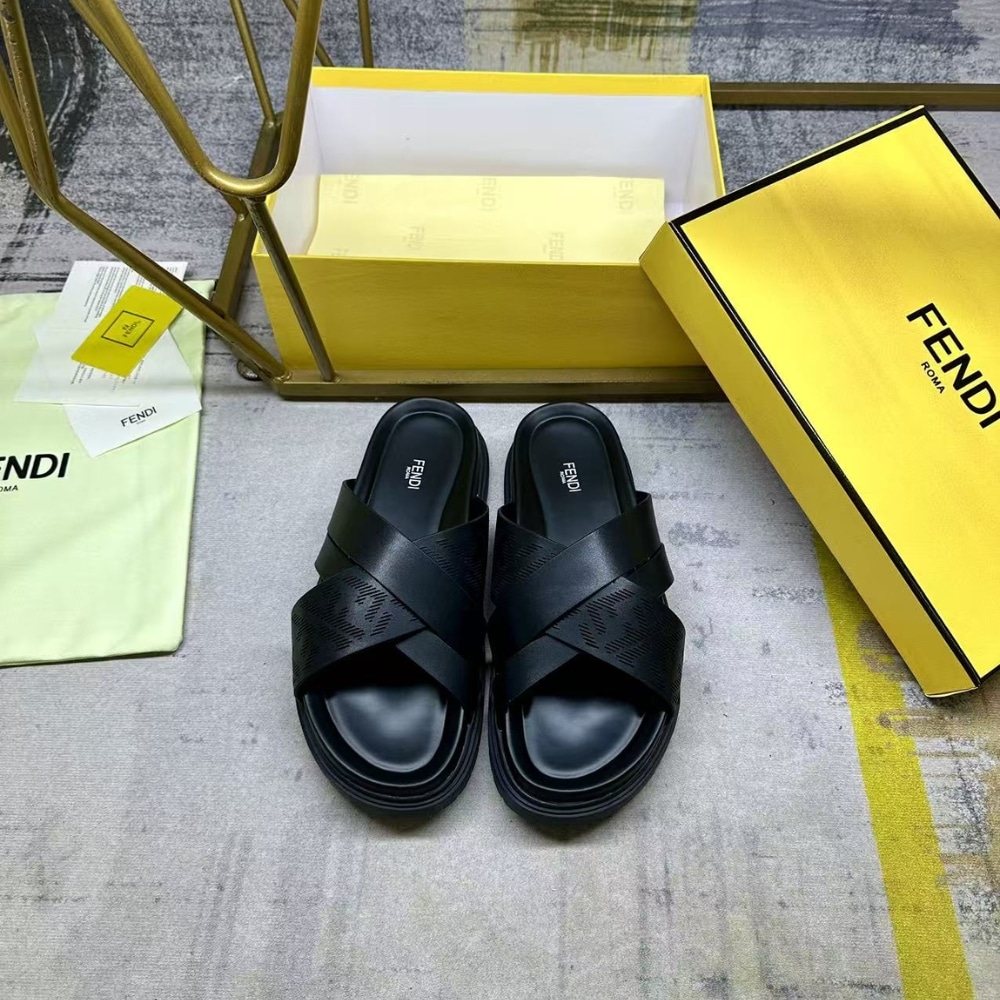 Alternative view of FENDI BLACK LEATHER SLIDES 7X1770ARIDF0ABB