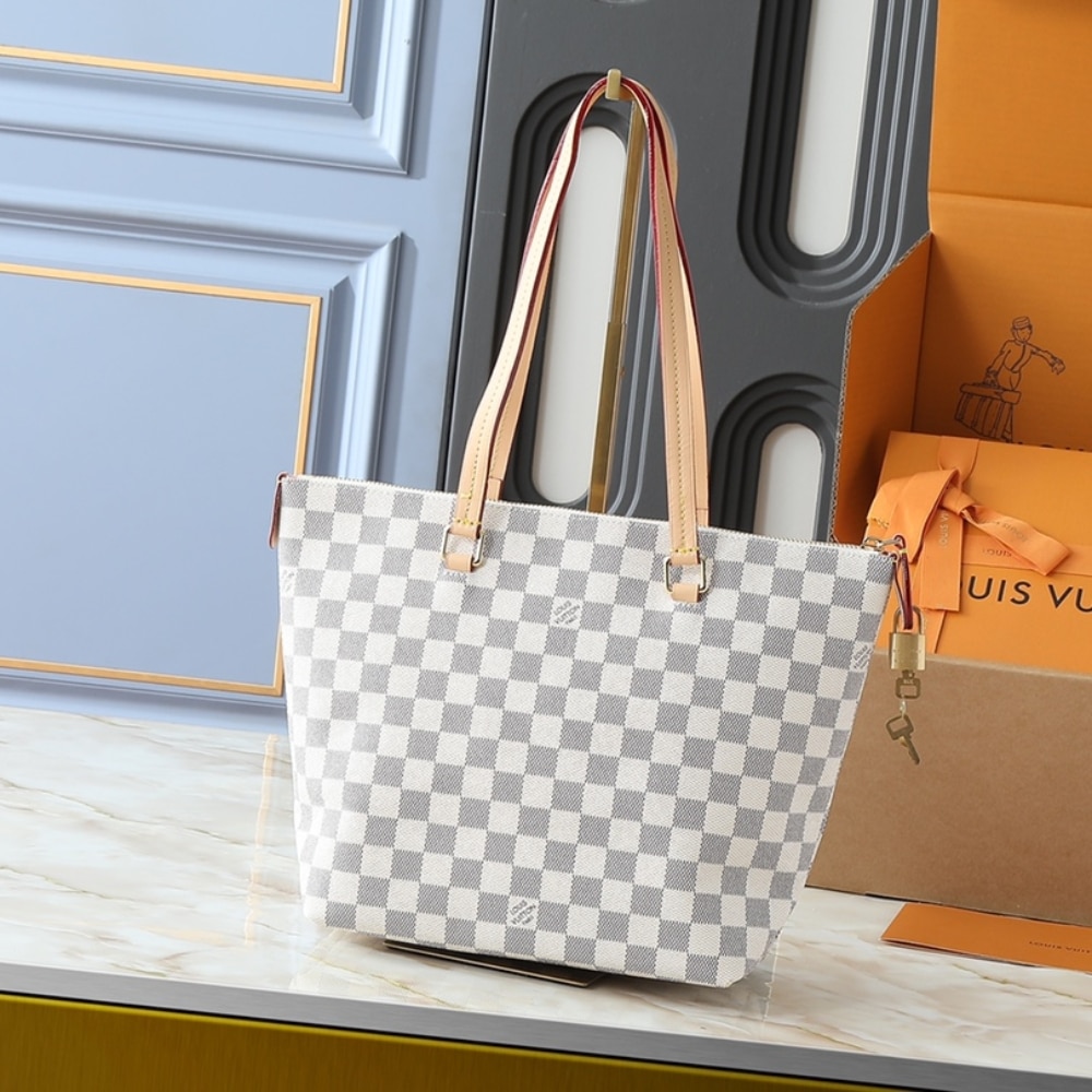 LOUIS VUITTON LENA PM BAG DAMIER AZUR WHITE 35CM - Image 8