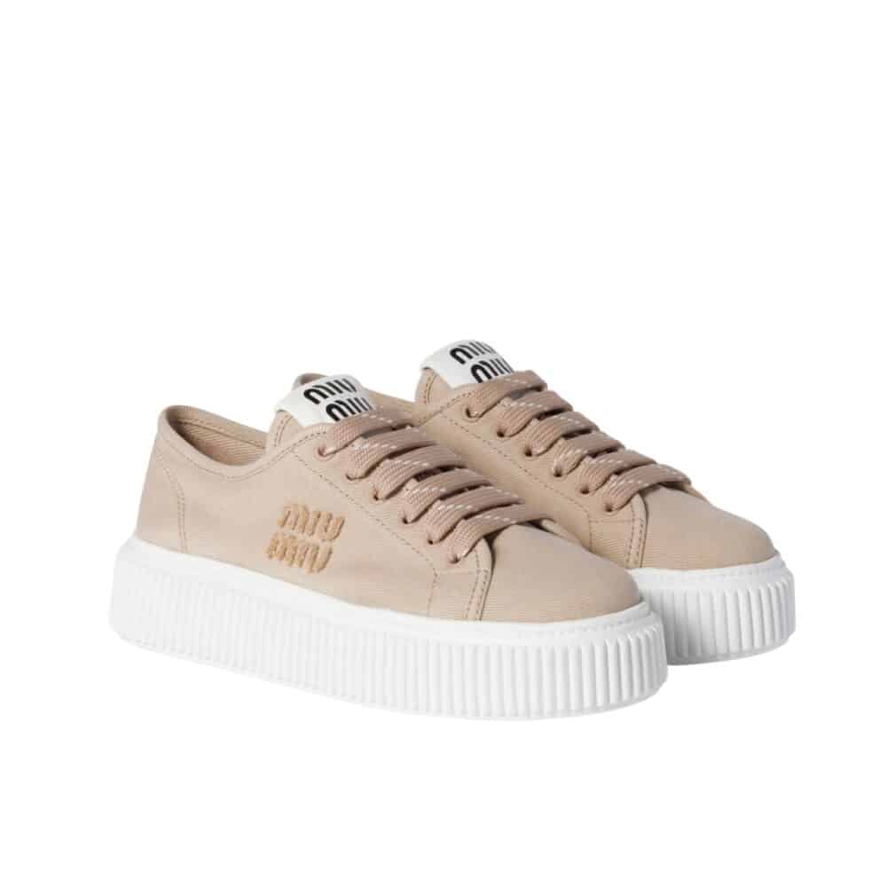 MIUMIU DENIM SNEAKERS WITH LOGO COLONIAL BEIGE 5E389E 3ARS F0044 F 005