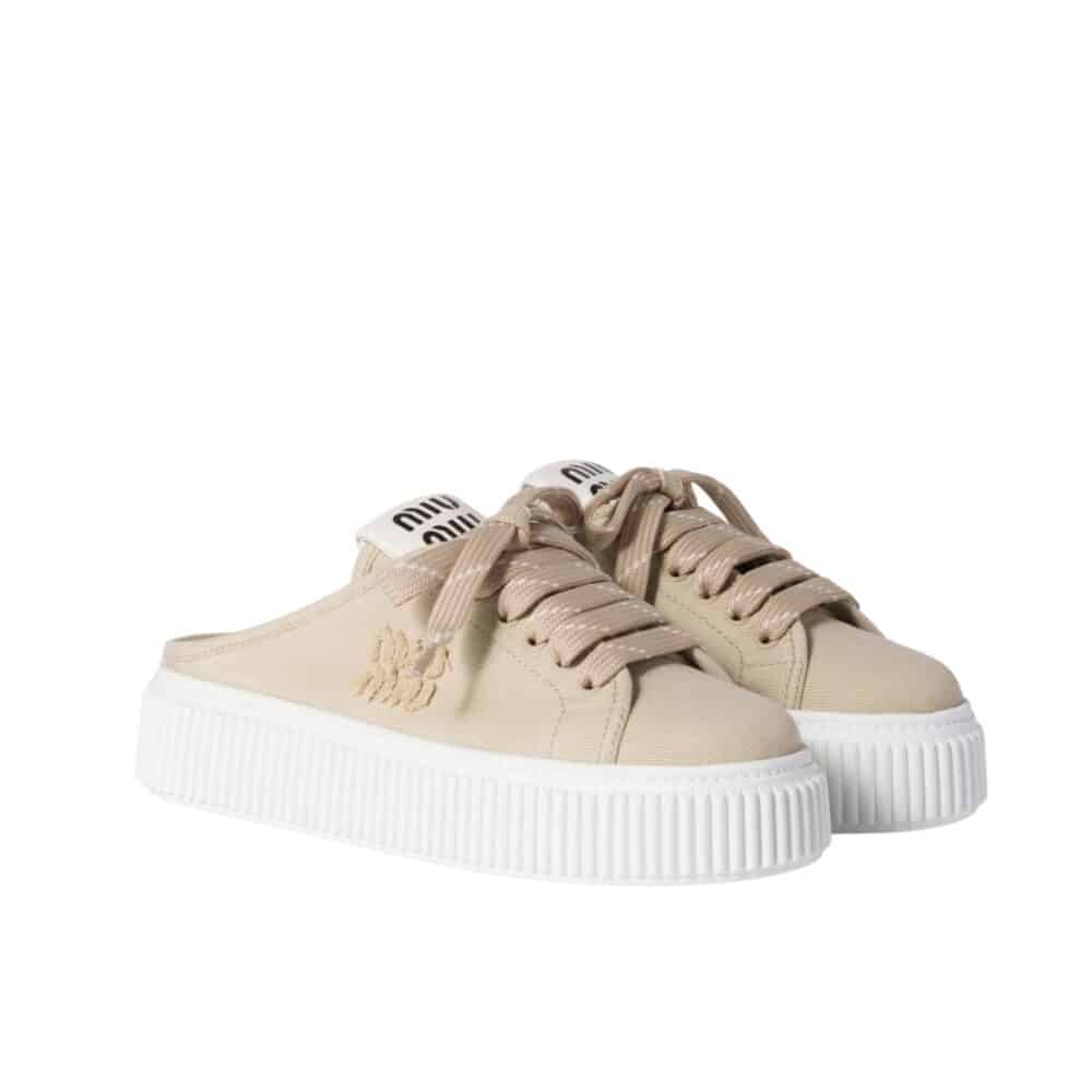 MIUMIU DENIM SNEAKER MULES COLONIAL BEIGE 5E390E 3ARS F0044 F 005