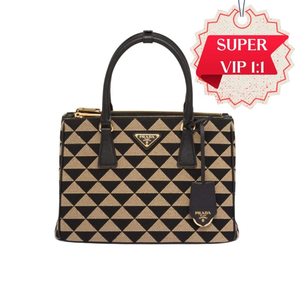 [SUPER VIP 1:1] - PRADA GALLERIA MEDIUM SYMBOLE EMBROIDERED FABRIC BAG BLACK AND BEIGE 28CM 1BA863 2FKL F0Y30 V FOO SLF