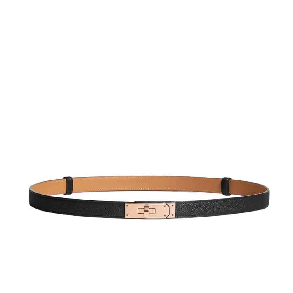 HERMES KELLY 18 BELT BLACK AND ROSE GOLD 18MM H069853CD89