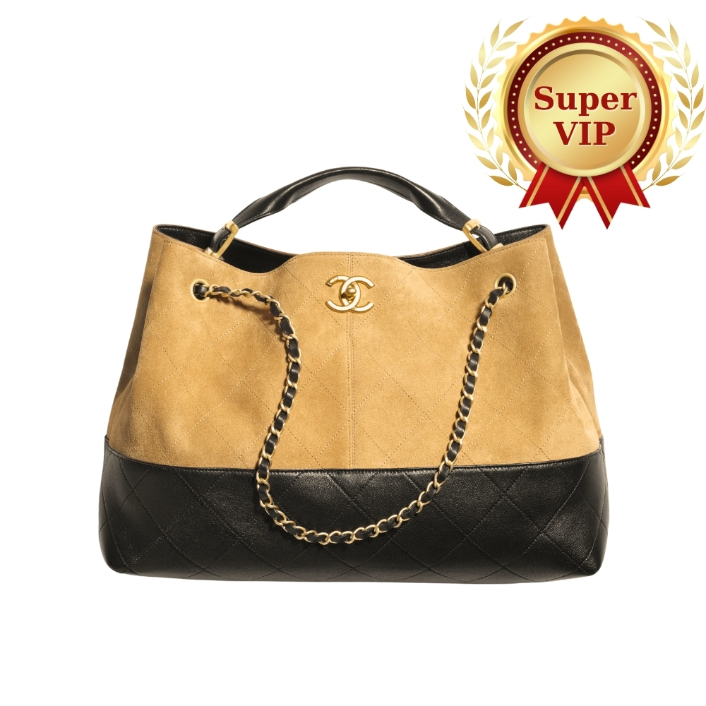 [SUPER VIP 1:1] CHANEL SHOPPING BAG GOLD TONE METAL BEIGE AND BLACK 36CM AS5657 B20827 U1536